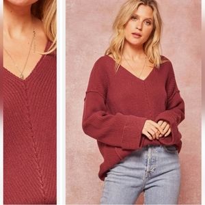 LOVE by DESIGN, PULL-OVER LONG SWEATER, SIZE:L Deep Burgundy